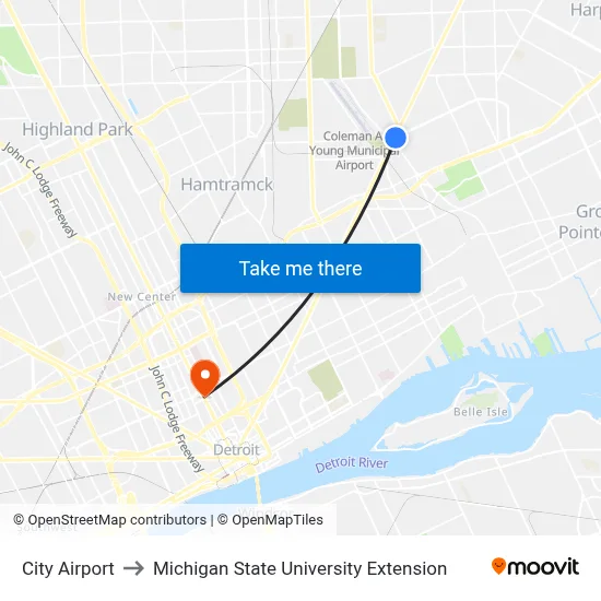 City Airport to Michigan State University Extension map