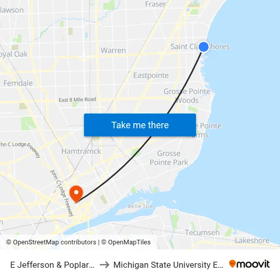 E Jefferson & Poplar Beach to Michigan State University Extension map