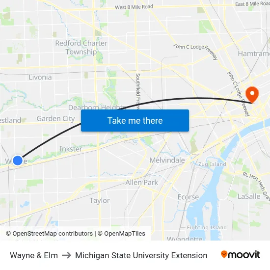 Wayne & Elm to Michigan State University Extension map