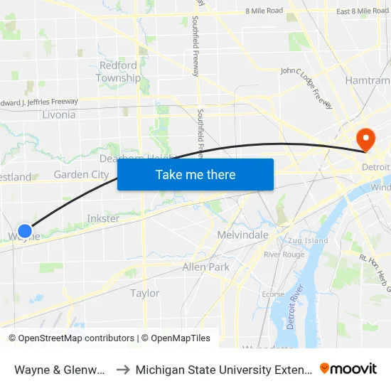 Wayne & Glenwood to Michigan State University Extension map