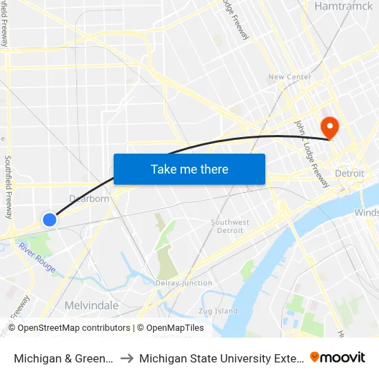Michigan & Greenfield to Michigan State University Extension map