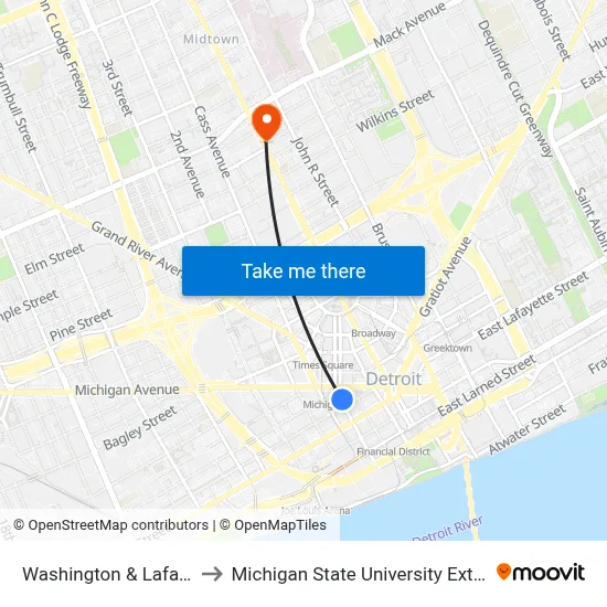 Washington & Lafayette to Michigan State University Extension map