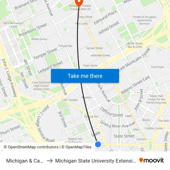 Michigan & Cass to Michigan State University Extension map