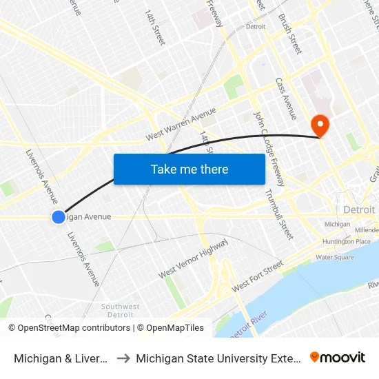 Michigan & Livernois to Michigan State University Extension map