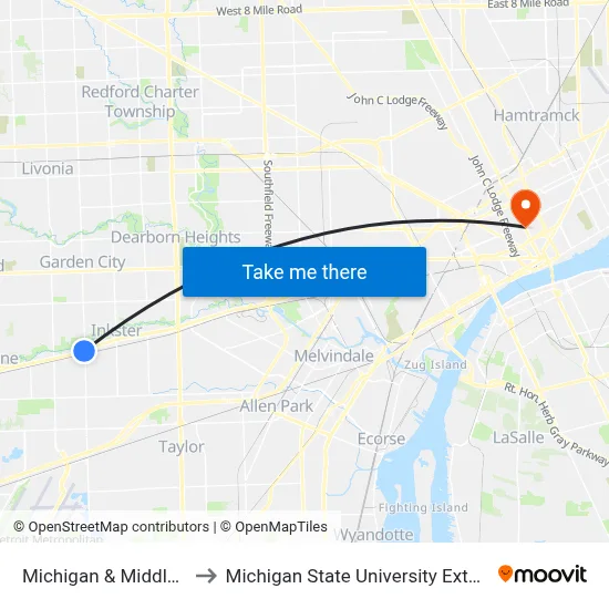 Michigan & Middlebelt to Michigan State University Extension map