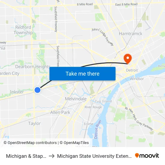 Michigan & Staples to Michigan State University Extension map