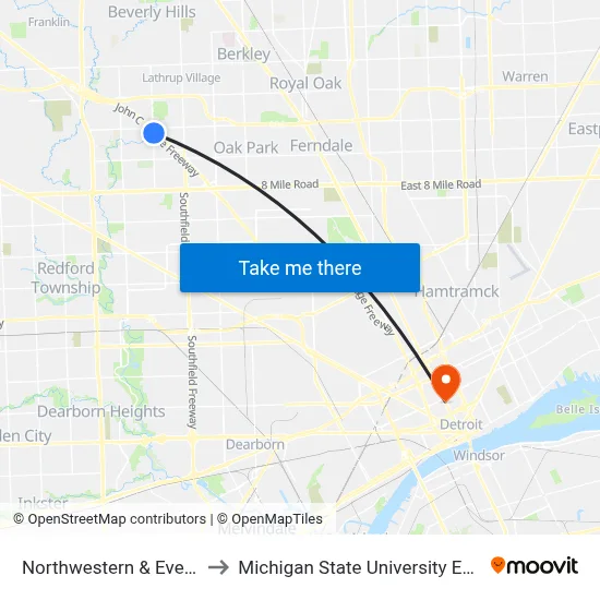 Northwestern & Evergreen to Michigan State University Extension map