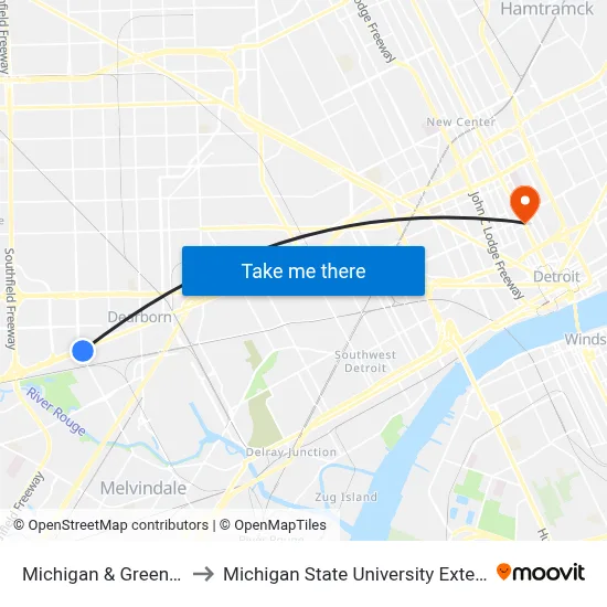 Michigan & Greenfield to Michigan State University Extension map