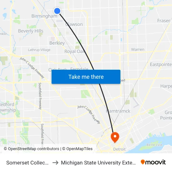 Somerset Collection to Michigan State University Extension map