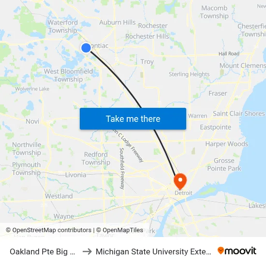 Oakland Pte Big Lots to Michigan State University Extension map