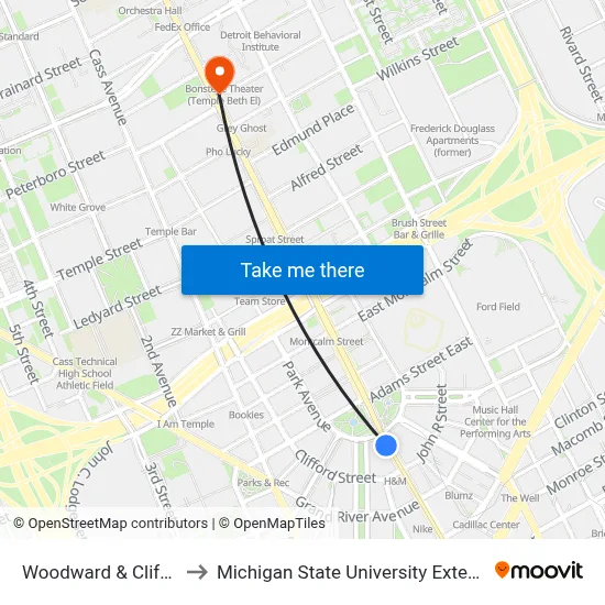 Woodward & Clifford to Michigan State University Extension map
