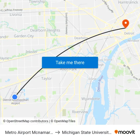 Metro Airport Mcnamara Terminal to Michigan State University Extension map