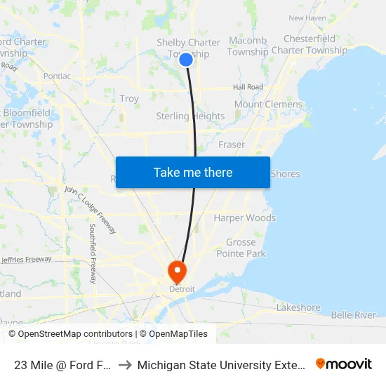 23 Mile @ Ford Field to Michigan State University Extension map