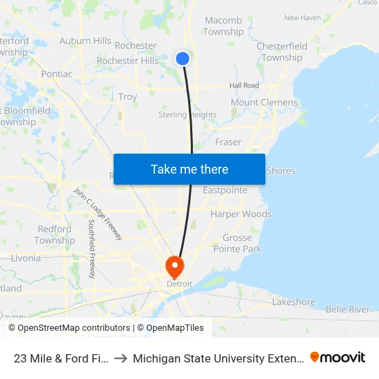 23 Mile & Ford Field to Michigan State University Extension map