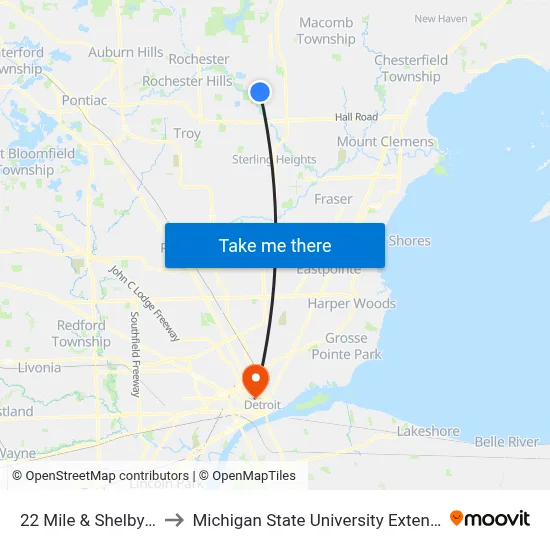 22 Mile & Shelby SE to Michigan State University Extension map