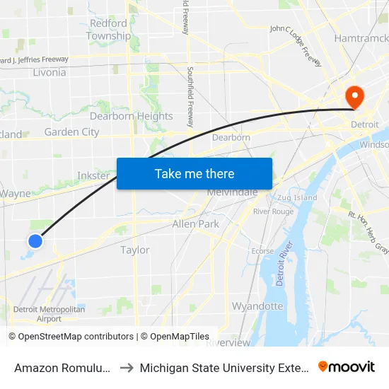 Amazon Romulus Eb to Michigan State University Extension map