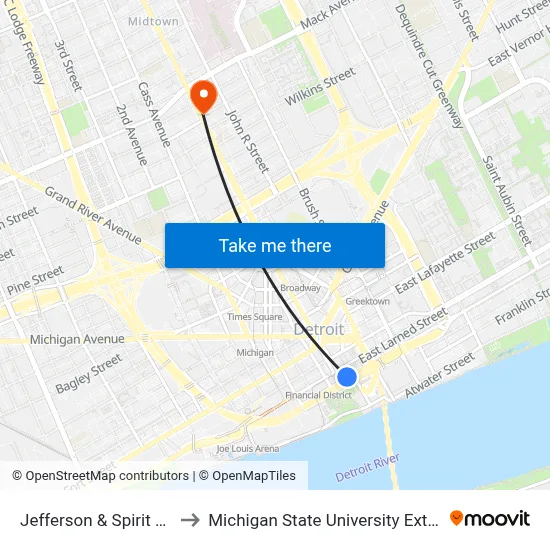 Jefferson & Spirit Plaza to Michigan State University Extension map