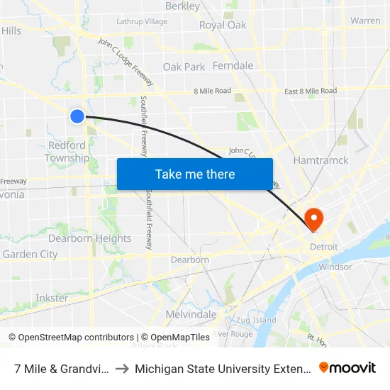 7 Mile & Grandview to Michigan State University Extension map