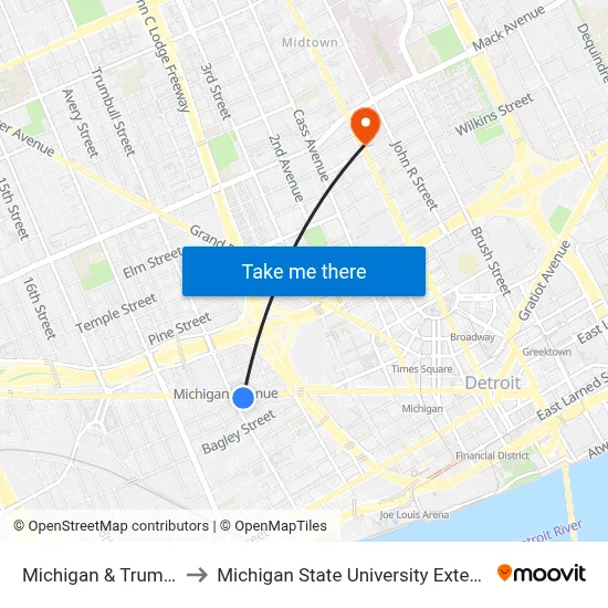 Michigan & Trumbull to Michigan State University Extension map
