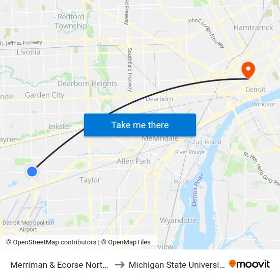 Merriman & Ecorse Northwest Corner to Michigan State University Extension map
