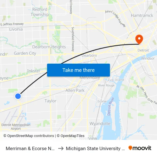 Merriman & Ecorse NE Corner to Michigan State University Extension map