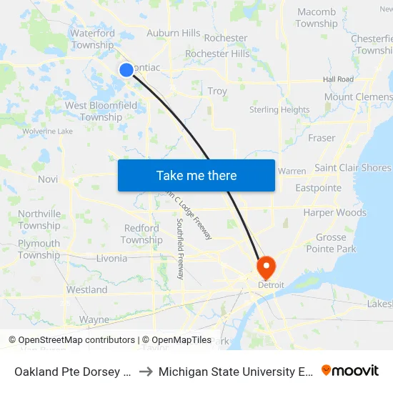 Oakland Pte Dorsey School to Michigan State University Extension map