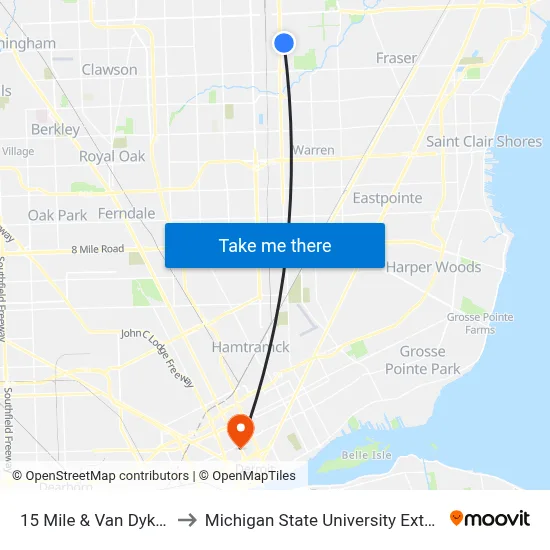 15 Mile & Van Dyke NE to Michigan State University Extension map