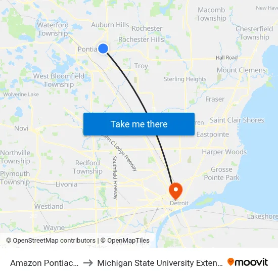 Amazon Pontiac Sb to Michigan State University Extension map