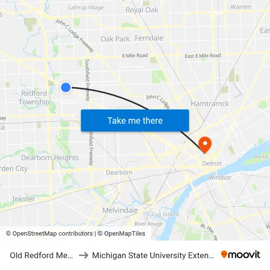 Old Redford Meijer to Michigan State University Extension map