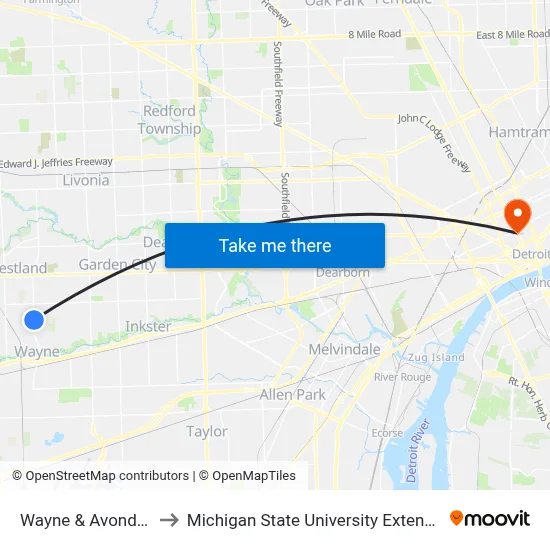 Wayne & Avondale to Michigan State University Extension map