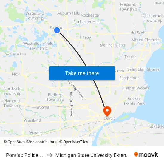 Pontiac Police Wb to Michigan State University Extension map