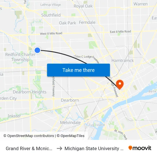 Grand River & Mcnichols SW to Michigan State University Extension map