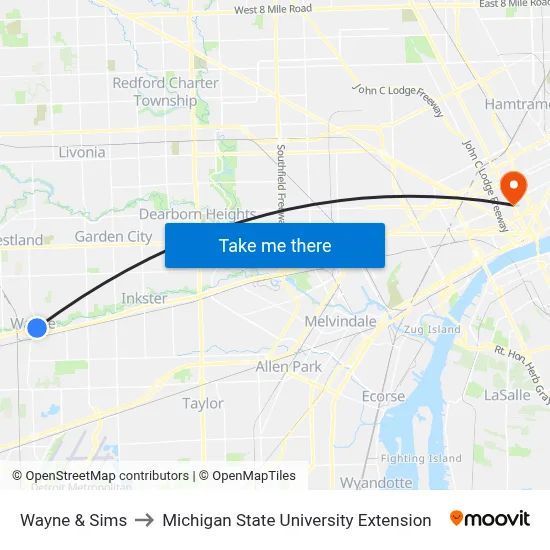 Wayne & Sims to Michigan State University Extension map