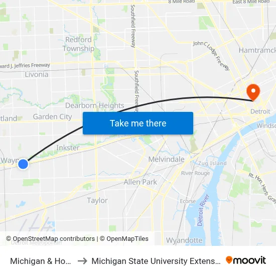 Michigan & Howe to Michigan State University Extension map