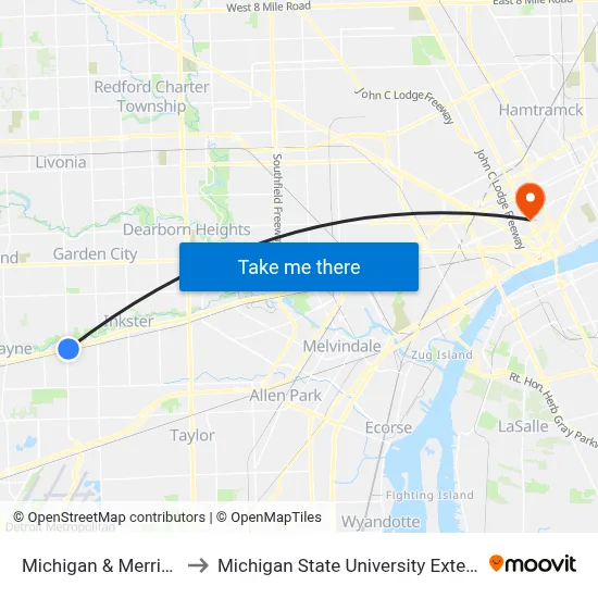 Michigan & Merriman to Michigan State University Extension map