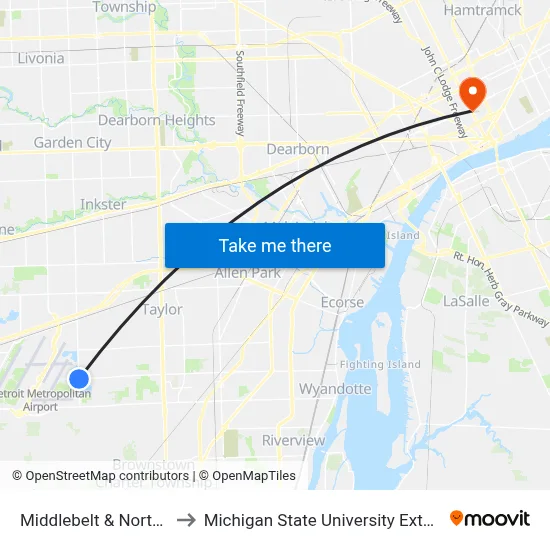 Middlebelt & Northline to Michigan State University Extension map