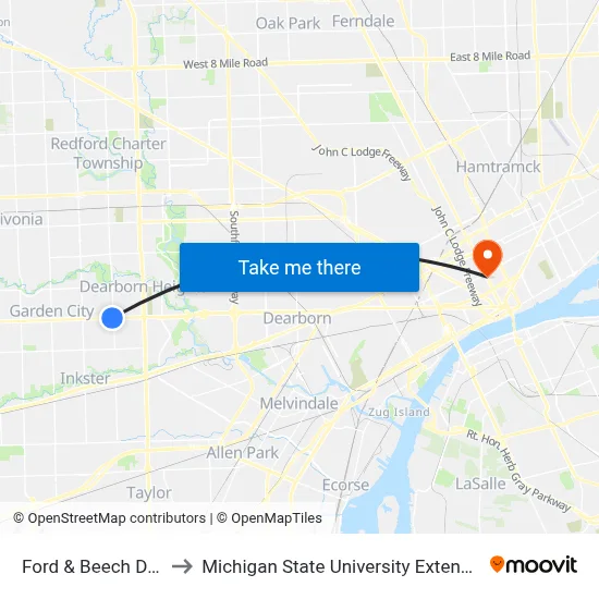 Ford & Beech Daly to Michigan State University Extension map