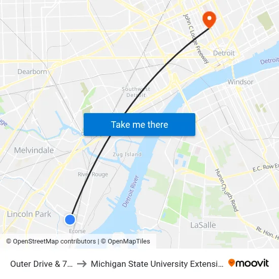 Outer Drive & 7th to Michigan State University Extension map