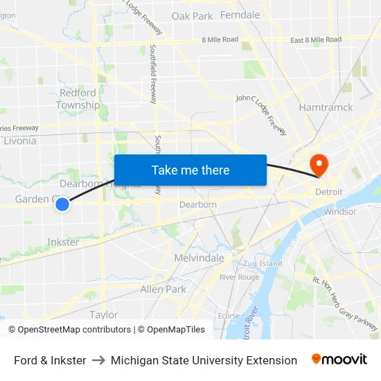Ford & Inkster to Michigan State University Extension map