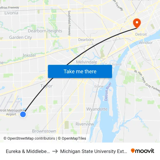 Eureka & Middlebelt SE to Michigan State University Extension map