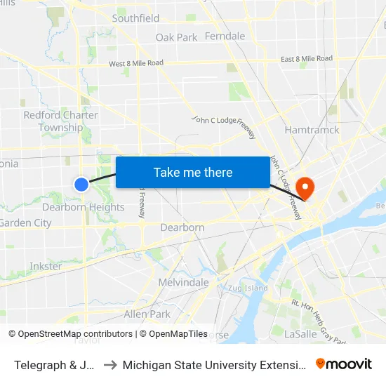 Telegraph & Joy to Michigan State University Extension map