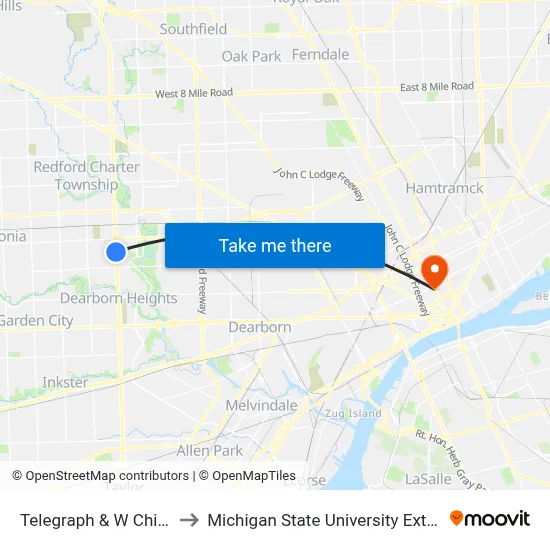 Telegraph & W Chicago to Michigan State University Extension map