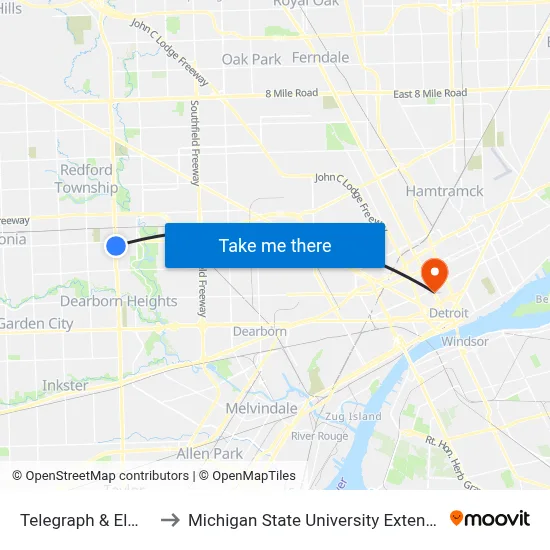 Telegraph & Elmira to Michigan State University Extension map