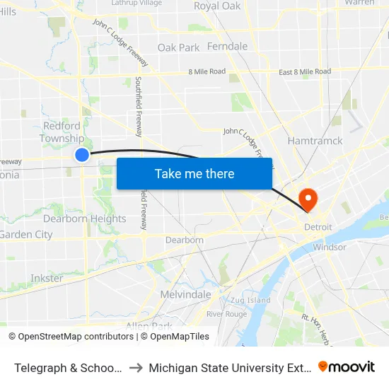 Telegraph & Schoolcraft to Michigan State University Extension map