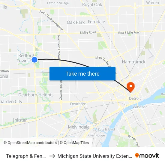 Telegraph & Fenkell to Michigan State University Extension map