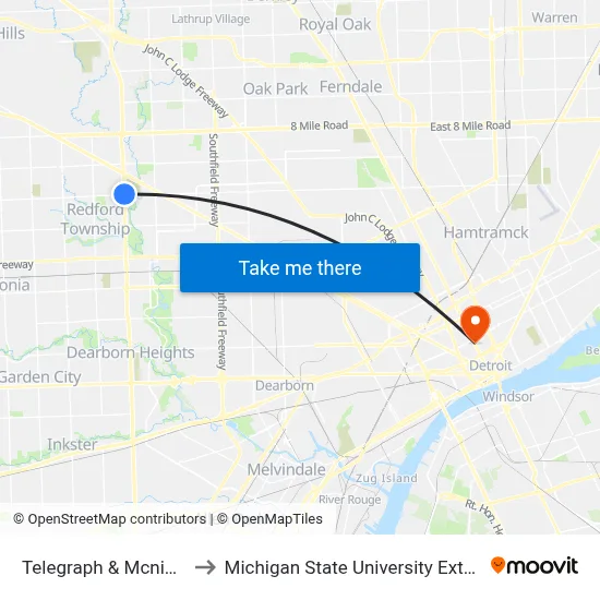 Telegraph & Mcnichols to Michigan State University Extension map