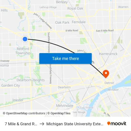 7 Mile & Grand River to Michigan State University Extension map
