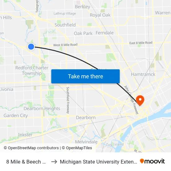 8 Mile & Beech Daly to Michigan State University Extension map