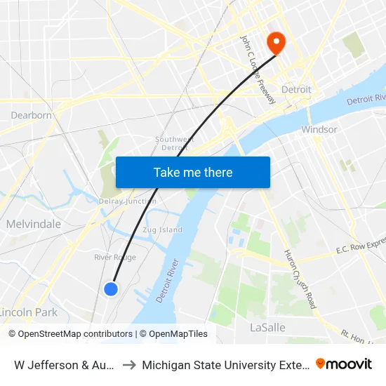 W Jefferson & Auburn to Michigan State University Extension map