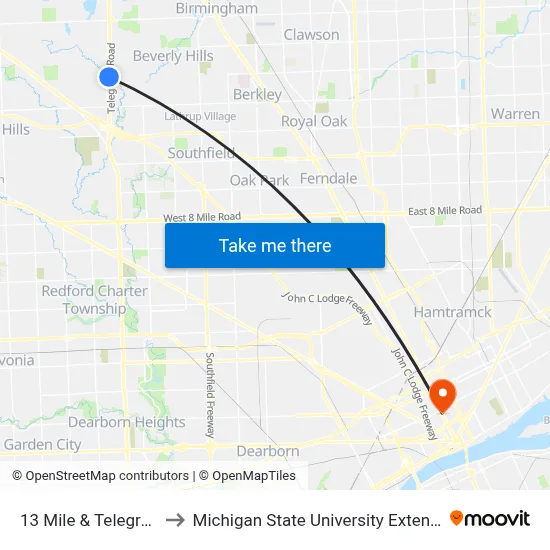 13 Mile & Telegraph to Michigan State University Extension map